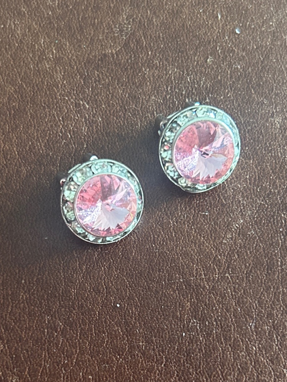 Pink silver clip on earrings